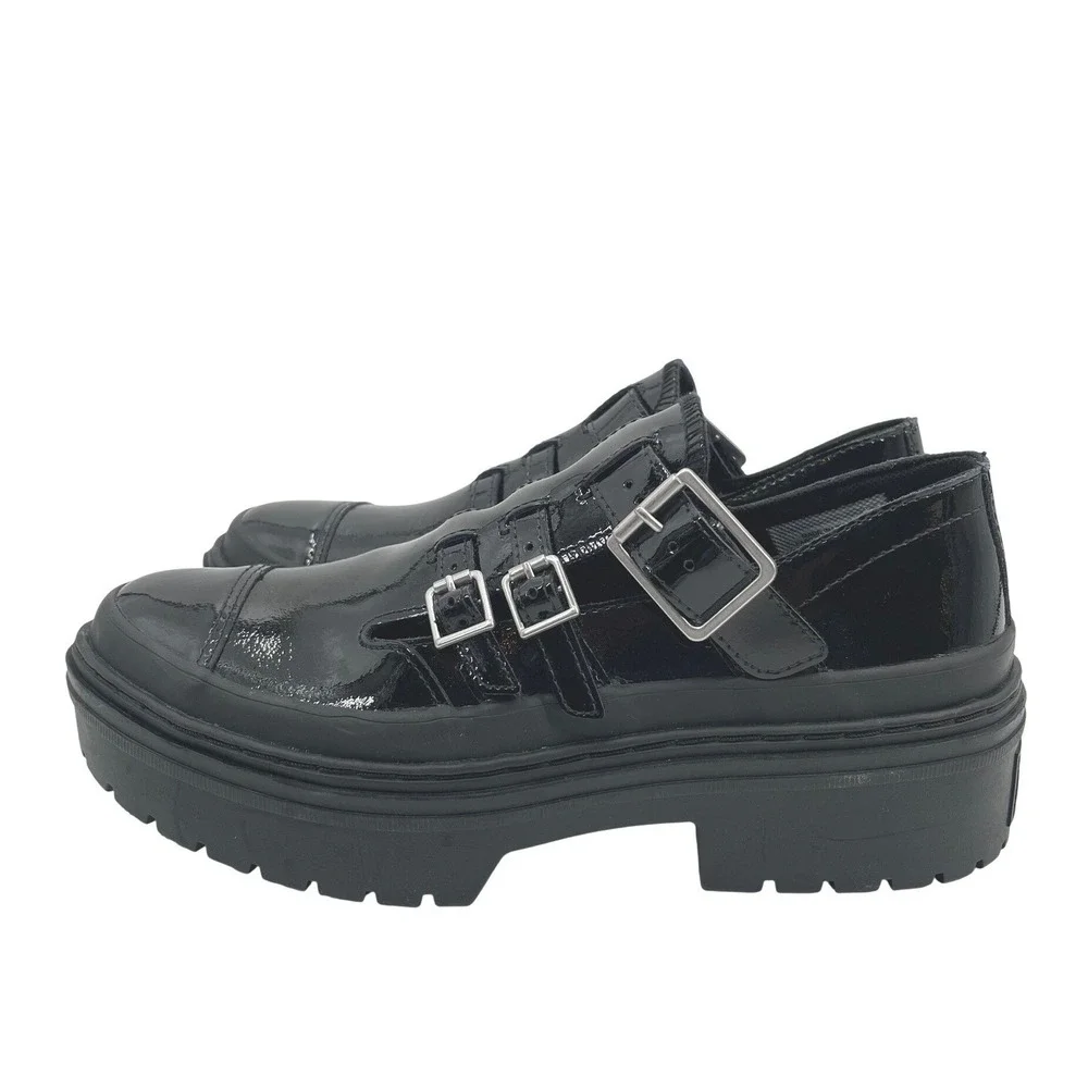 Converse Mary Jane Shoes Womens 7.5 Black Patent Leather Platform Buckle Y2K